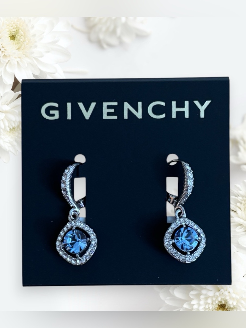 Givenchy Silver-Tone Earrings with Blue Crystals
